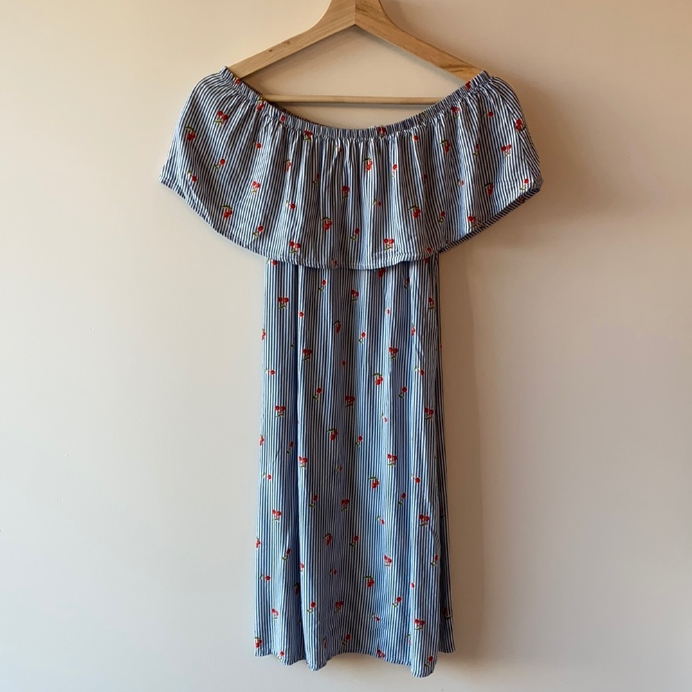 Potters Pot Off the Shoulder Stripped Cherry Dress